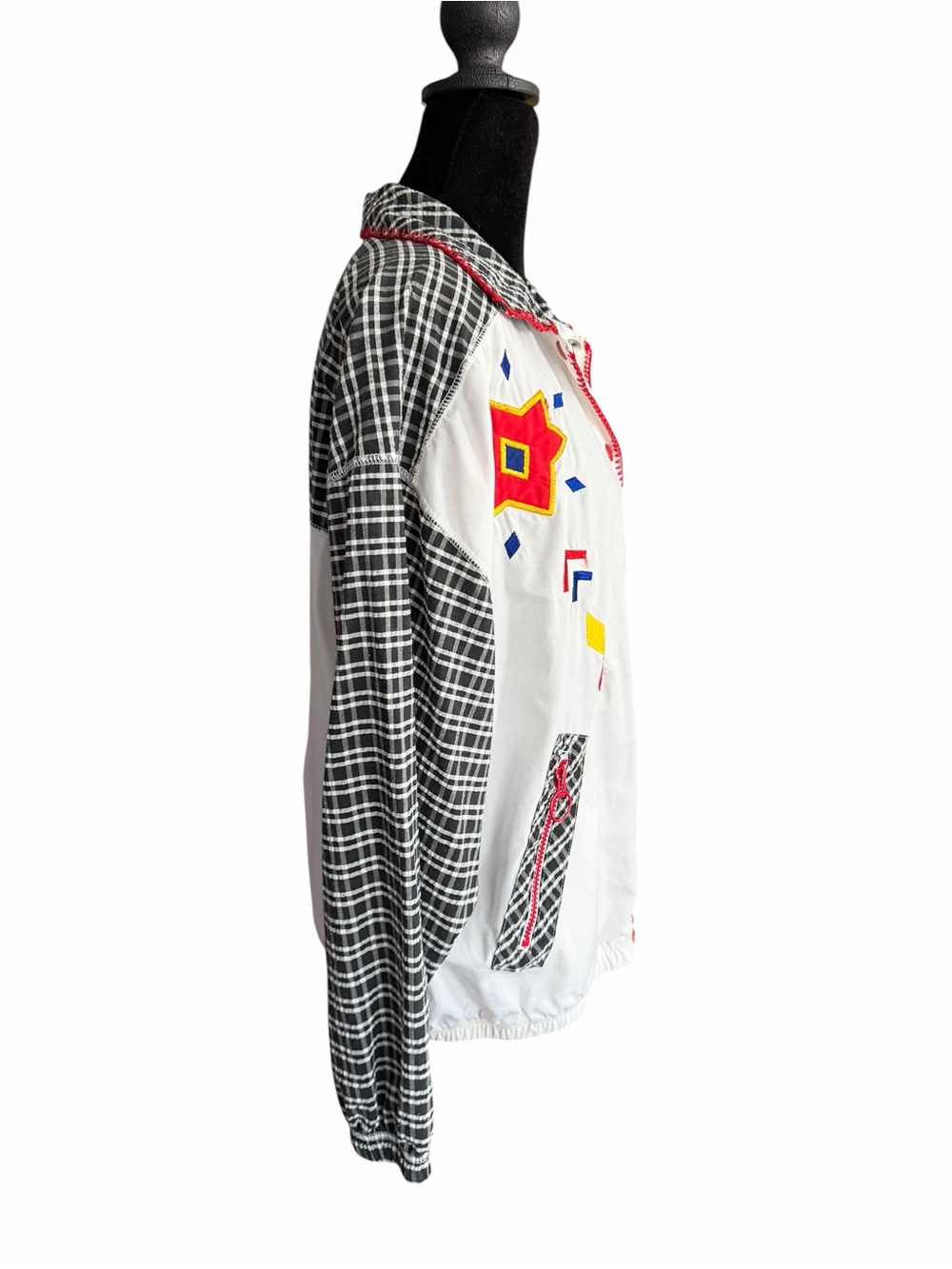 Vintage 90s C.A. Sport Geometric Appliqué Plaid Jacket Medium - Picture 5 of 12